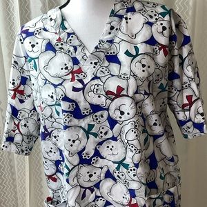 3/$25 Barco M Scrub Top Cats White Blue Red